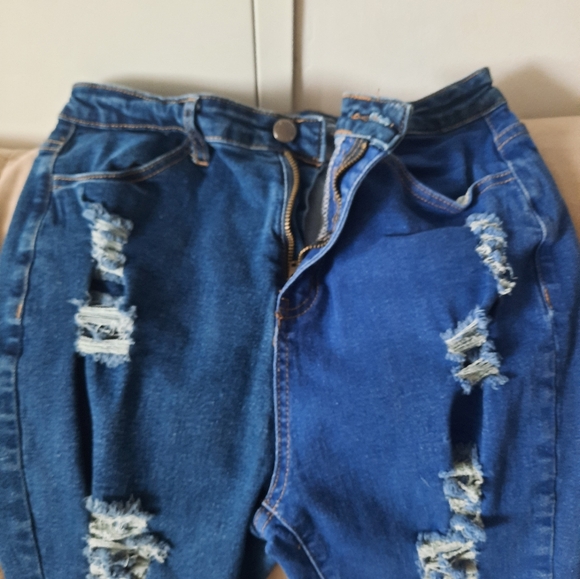 Two Tone Distress Jeans - Picture 3 of 4